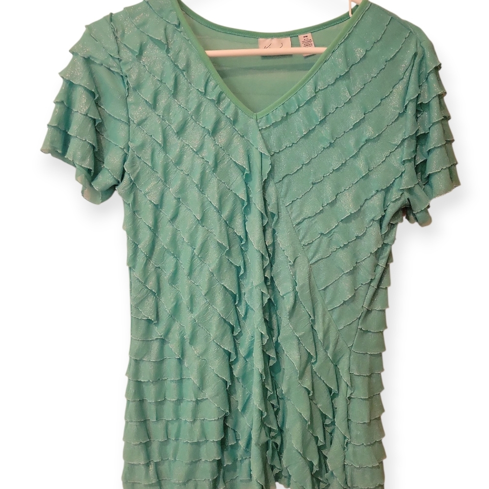 Kim Rogers Mint Green Sparkly Ruffle Blouse
